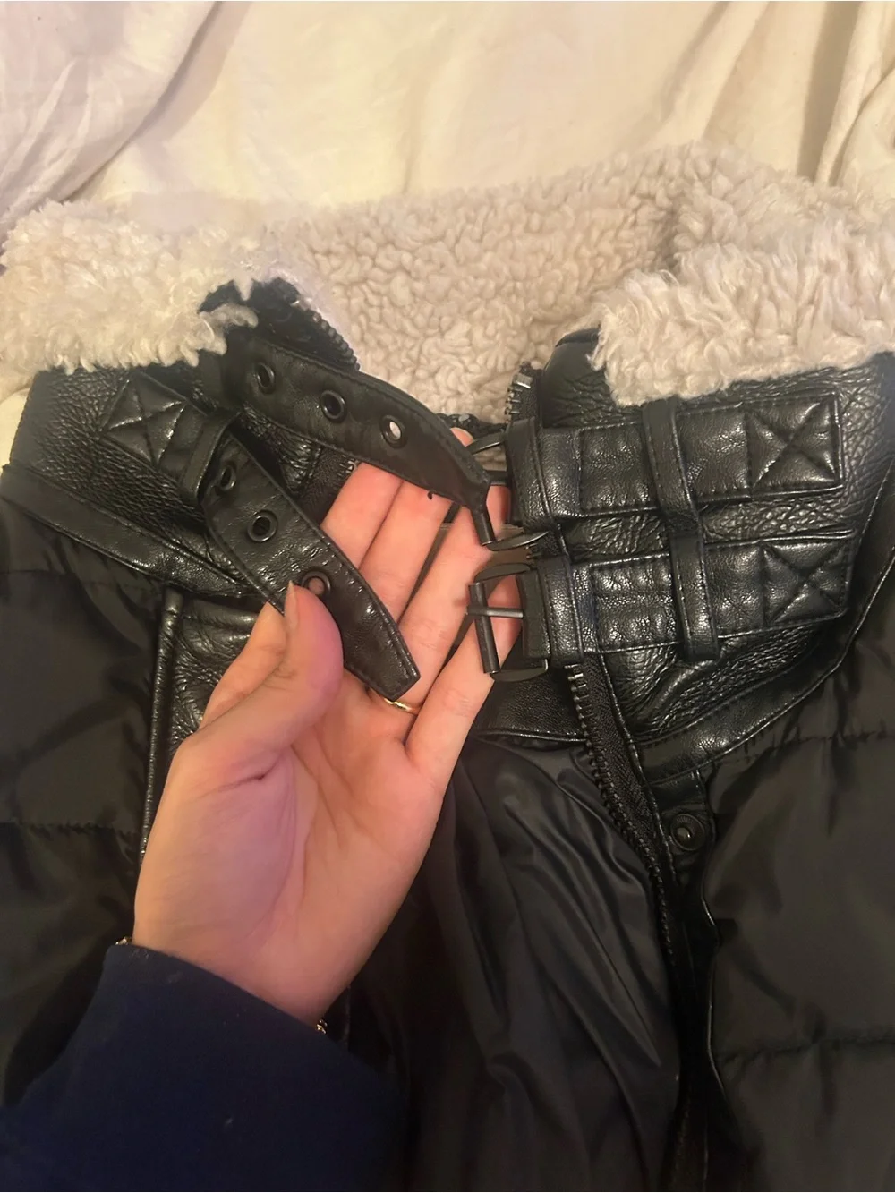 Michael Kors Black Mixed-Material Puffer Jacket with Cream Sherpa Trim